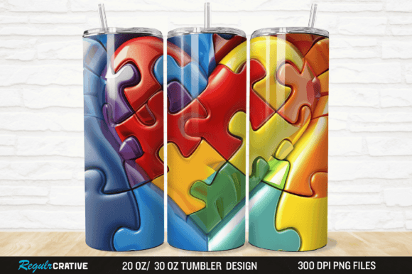 3D Autism Heart Puzzle Tumbler Design