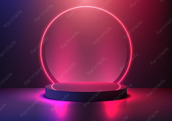 3D Blue Podium Circle Neon Backdrop: Elevating Product Presentation in Digital Design