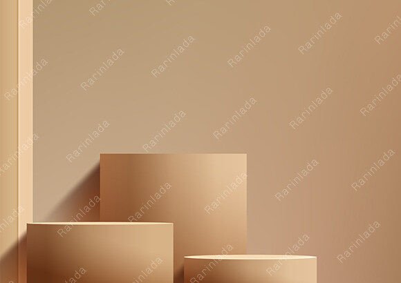 3D Brown Podiums on Beige Background