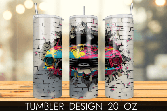3D Car in a Hole Tumbler Wrap