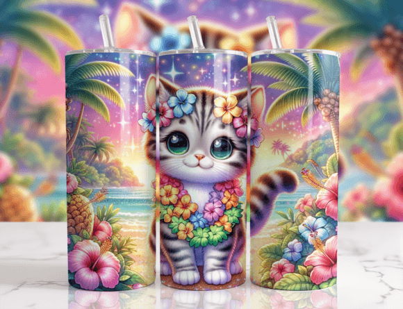 3D Cat Animal 20oz Tumbler Wrap: Elevate Your Sublimation Projects with Instant Digital Art