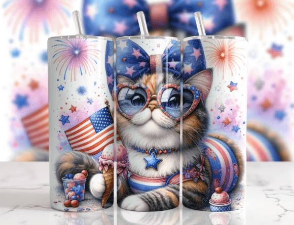 3D Cat Animal 20oz Tumbler Wrap Png