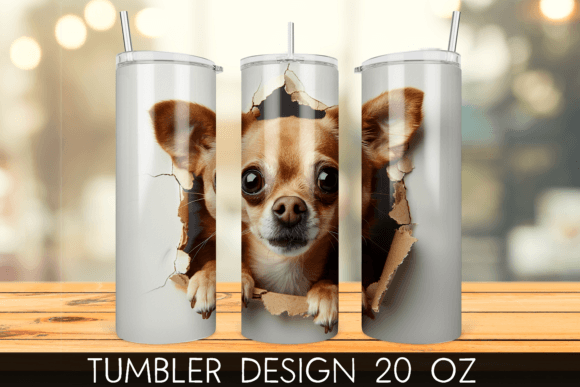 3D Chihuahua Hole in a Wall Tumbler Wrap