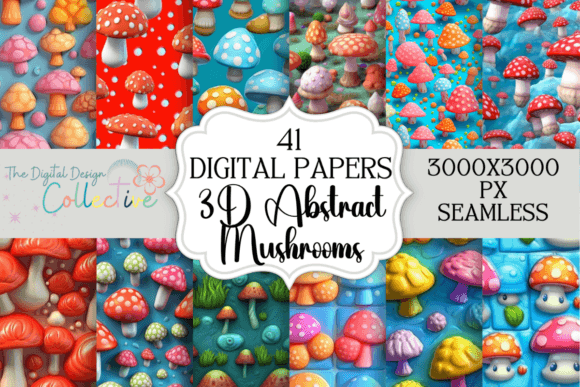 3D Colorful Abstract Mushroom Seamless Patterns for Creative Projects