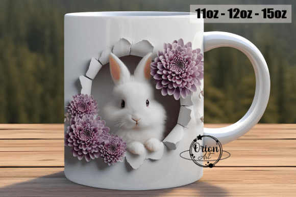 3D Effect Bunny Rabbit Mug Wrap PNG