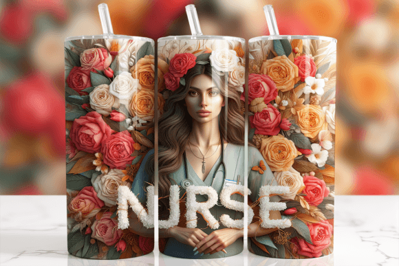 3D Floral Nurse Tumbler Wrap Design