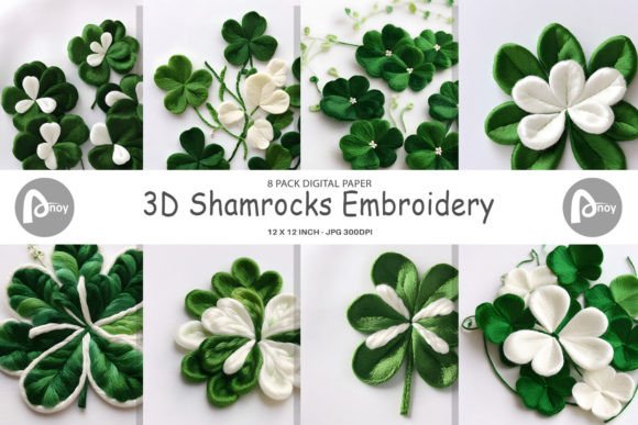 3D Shamrock Embroidery Digital Paper