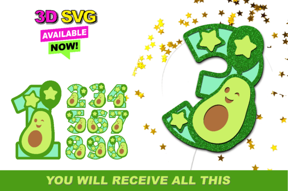 Avocado Numbers 3D SVG: Modern Craft Design