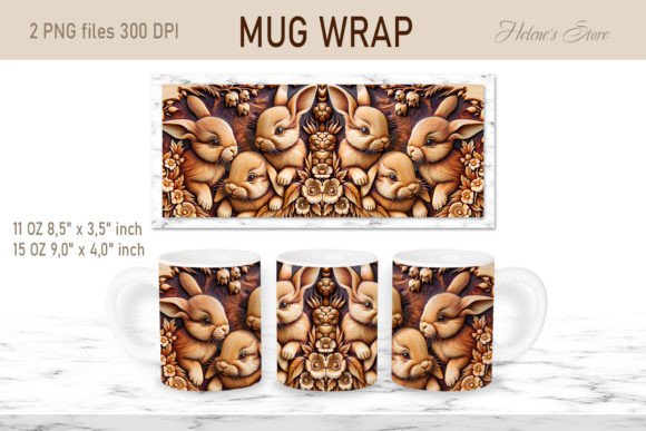 Easter Wooden Rabbits Family Mug Wrap