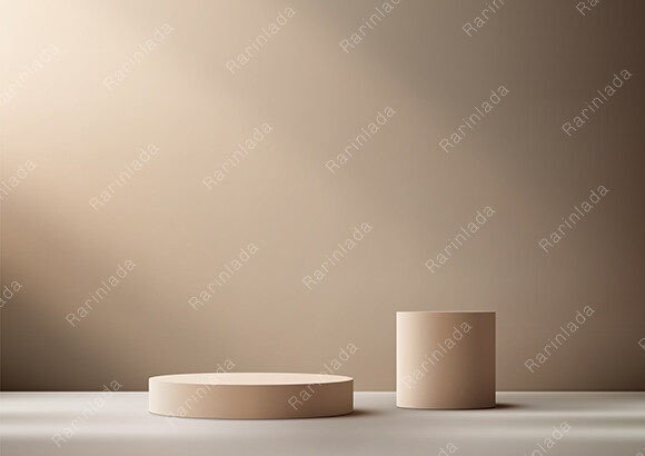 Elevating Minimalist Design with 3D Beige Cylinders on Brown Background